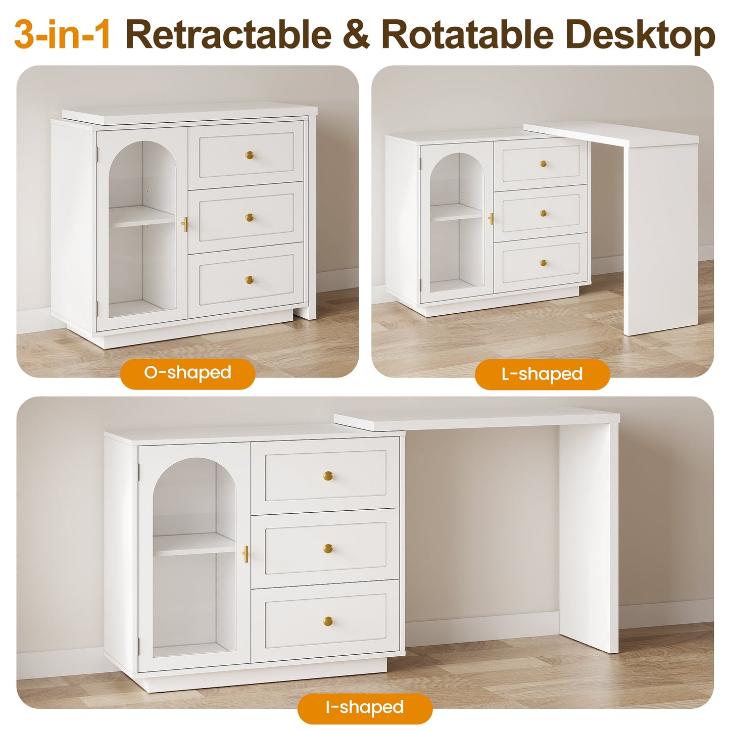 May in Color Extendable Makeup Vanity Desk with 3 Drawers & 1 Door