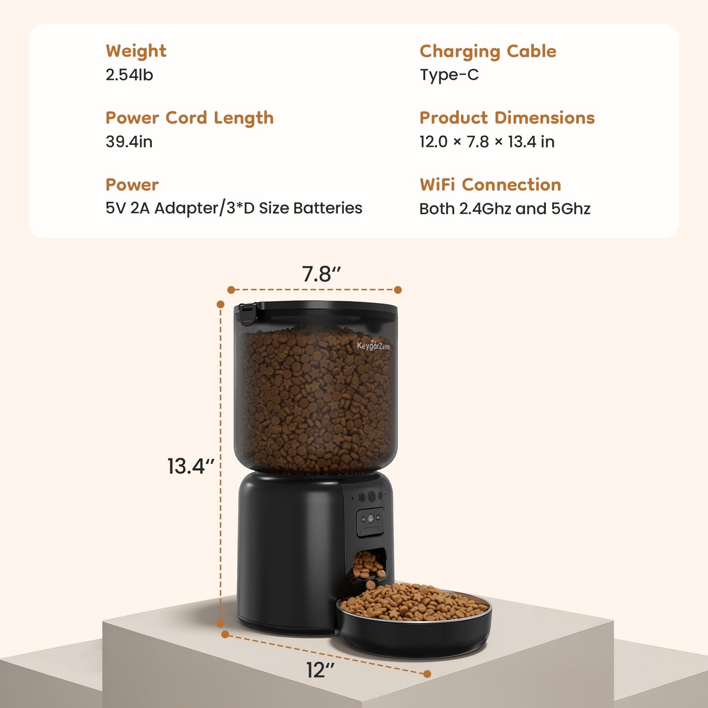 Heynemo 4L Smart Automatic Cat Feeder with HD Camera, WiFi App Control, Auto Pet Feeder for Cats and Small Dogs, Black