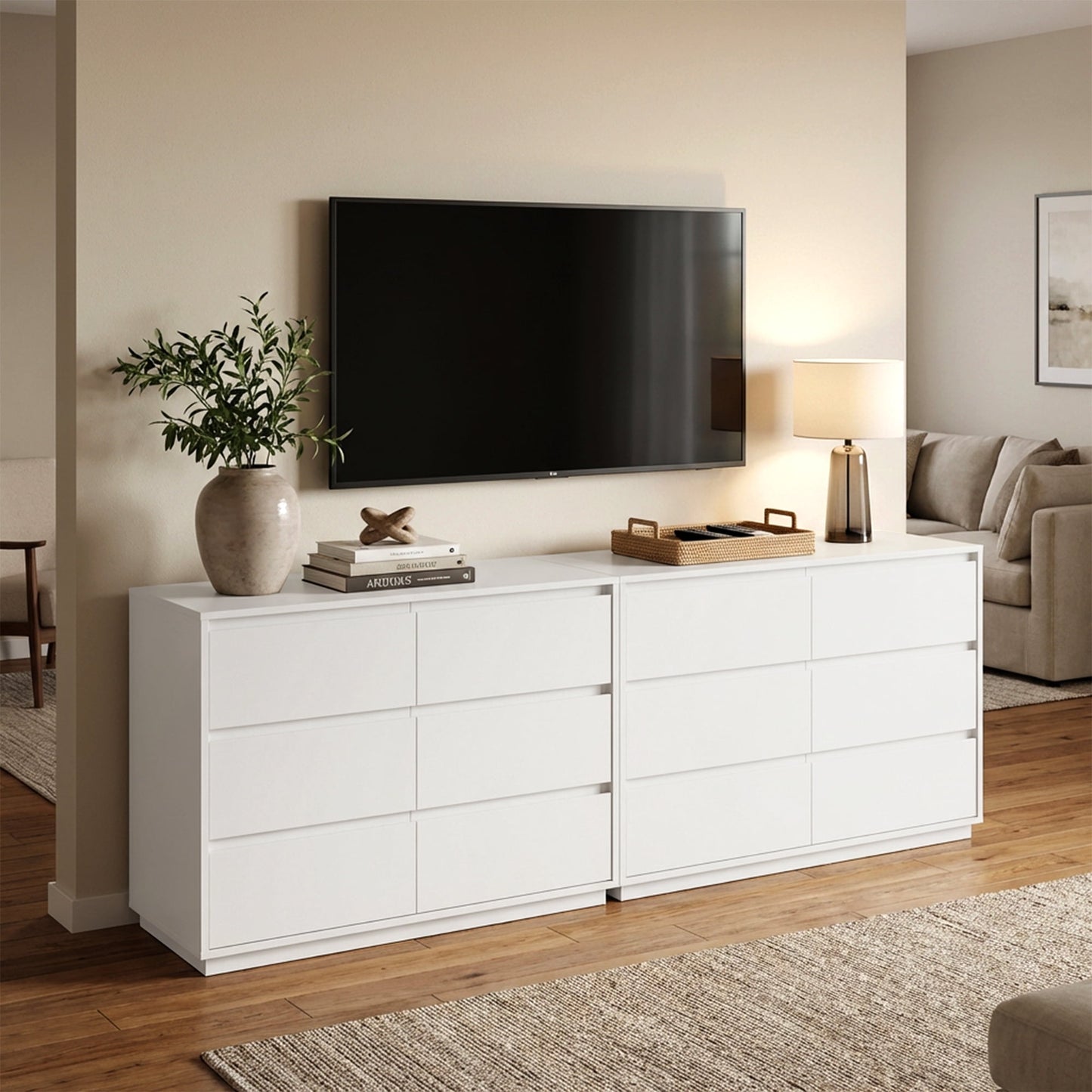 May in Color 6 Drawer Dresser with Charging Station for Bedroom, White