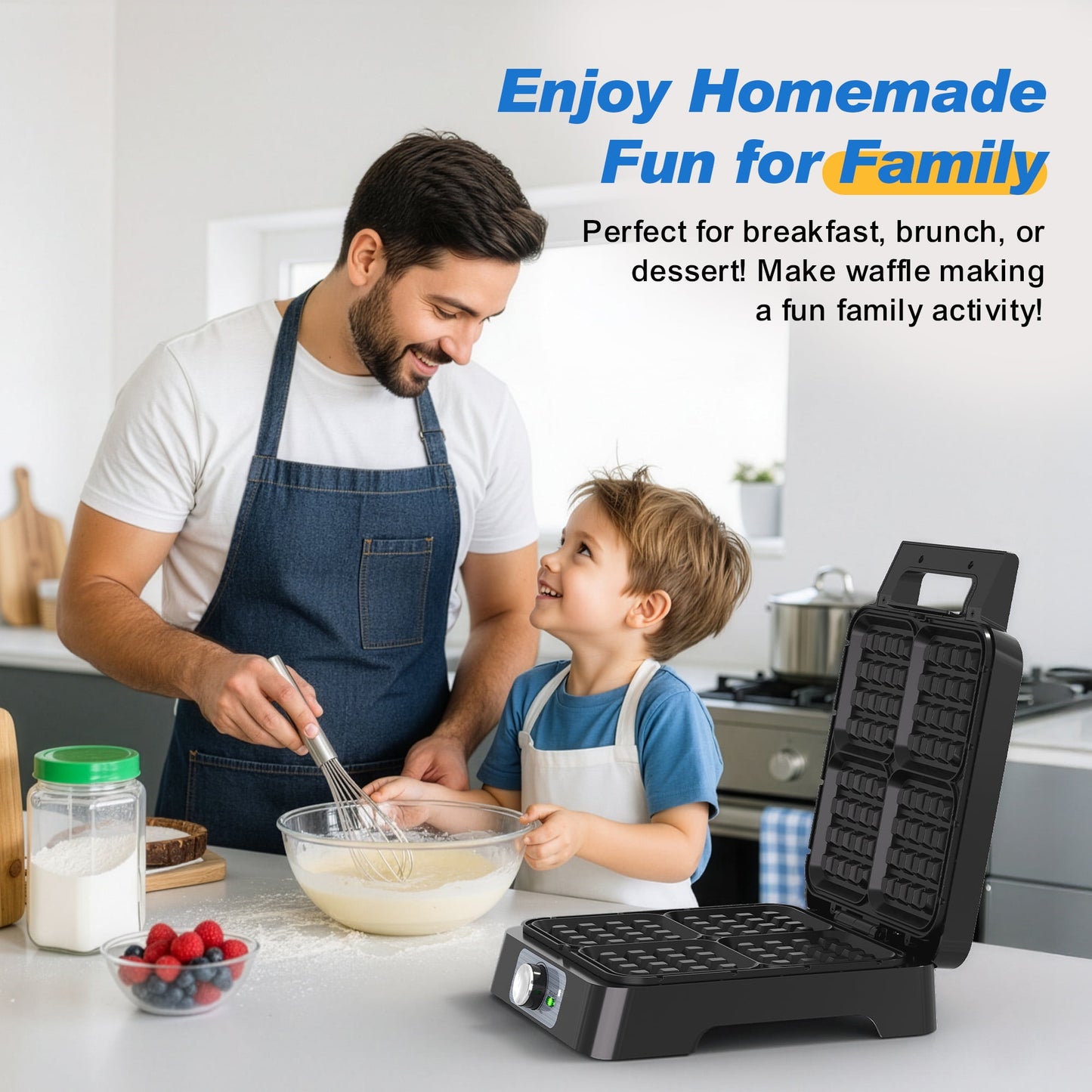 Sunvivi 4-Slice Belgian Waffle Maker, Electric Waffle Iron with Temperature Control, Nonstick Plates & Indicator Lights, Easy Clean
