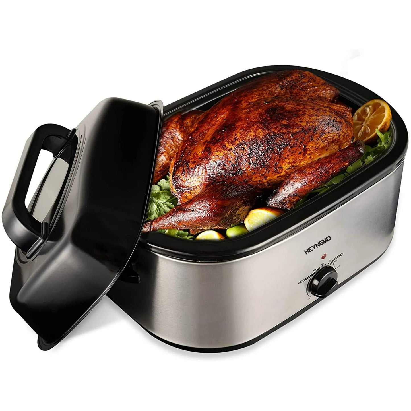Superjoe 24 Quart Electric Roaster Oven, Stainless Steel Turkey Roaster Oven Buffet with Self-Basting Lid Removable Pan, Silver