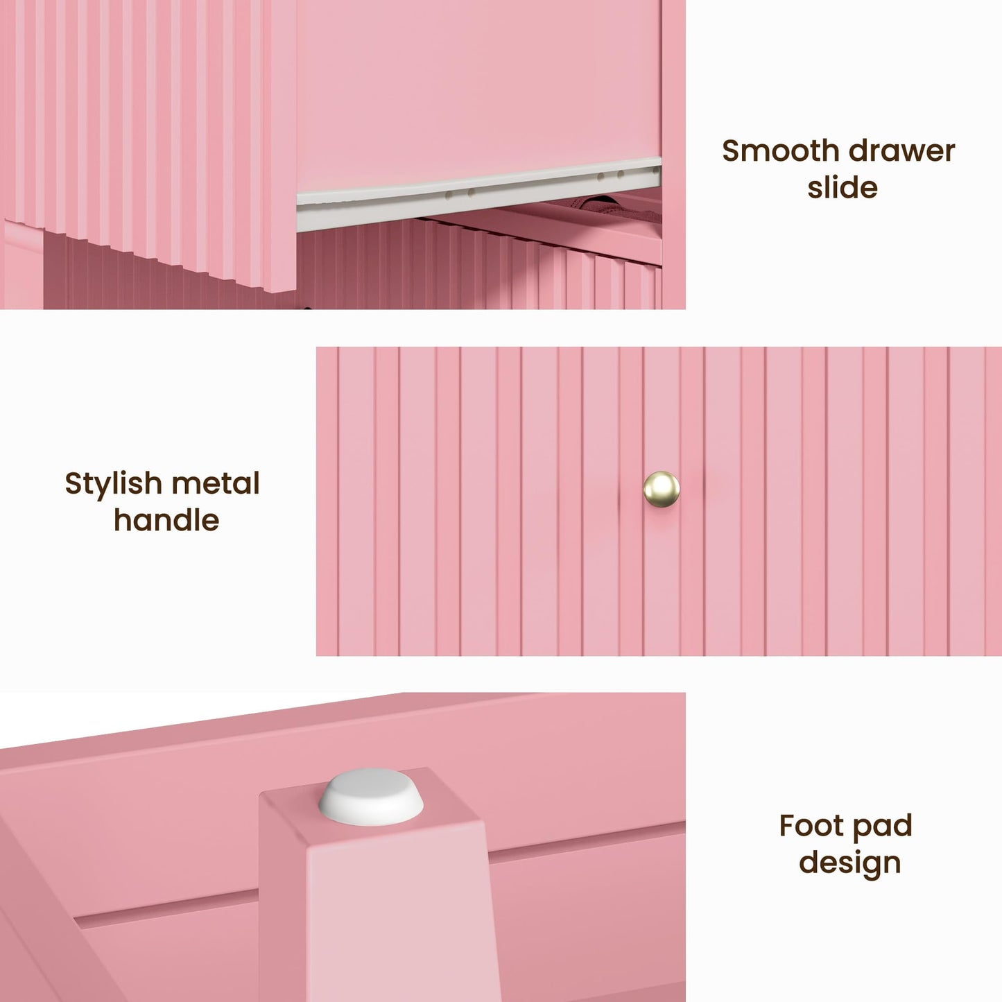 Heynemo Pink 30" Dressers Set of 2, Modern 3-Drawer Wood Nightstands with Ball Bearing Slides, Wide Storage Chests for Bedroom, Living Room, Entryway or Office