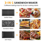 Heynemo 3 in 1 Electric Sandwich Maker with Removable Non-Stick Plates, Indicator Lights & Cool Touch Handle, 750W, Black