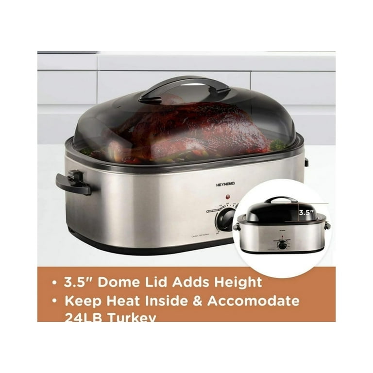 CozyHom 18 Quart Electric Turkey Roaster Oven, Stainless Steel Roaster Oven With Self-Basting Lid Removable Insert Pot, Silver