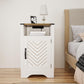 RoyalCraft White Nightstand with Charging Station, Farmhouse Bedside Table with X-Shaped Design,Wooden Rustic End Table with Large Storage Room and Shelf for Bedroom, Living Room, Solid White