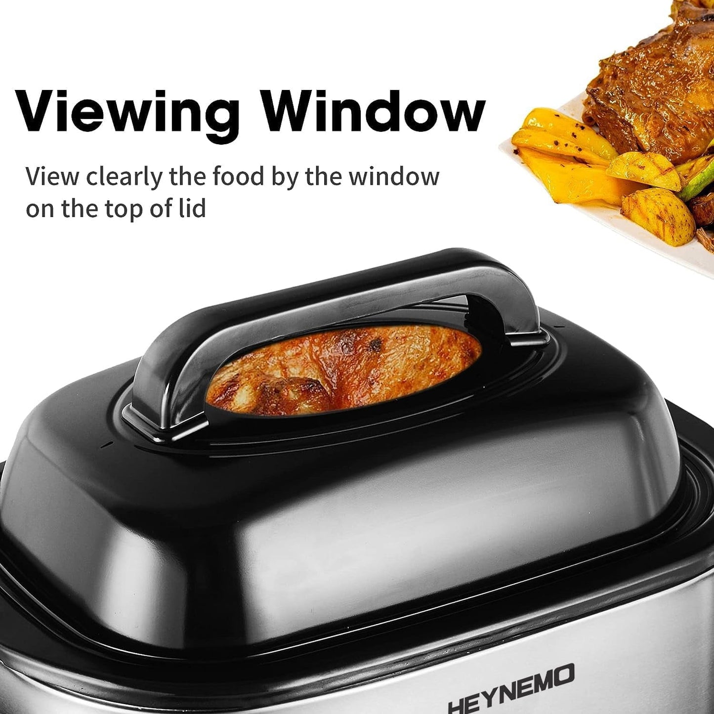 Superjoe 22 Quart Roaster Oven with Self-Basting Lid, Turkey Roaster Oven with Removable Insert Pot, Stainless Steel Silver