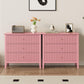 Heynemo Pink 30" Dressers Set of 2, Modern 3-Drawer Wood Nightstands with Ball Bearing Slides, Wide Storage Chests for Bedroom, Living Room, Entryway or Office