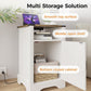 RoyalCraft White Nightstand with Charging Station, Farmhouse Bedside Table with X-Shaped Design,Wooden Rustic End Table with Large Storage Room and Shelf for Bedroom, Living Room