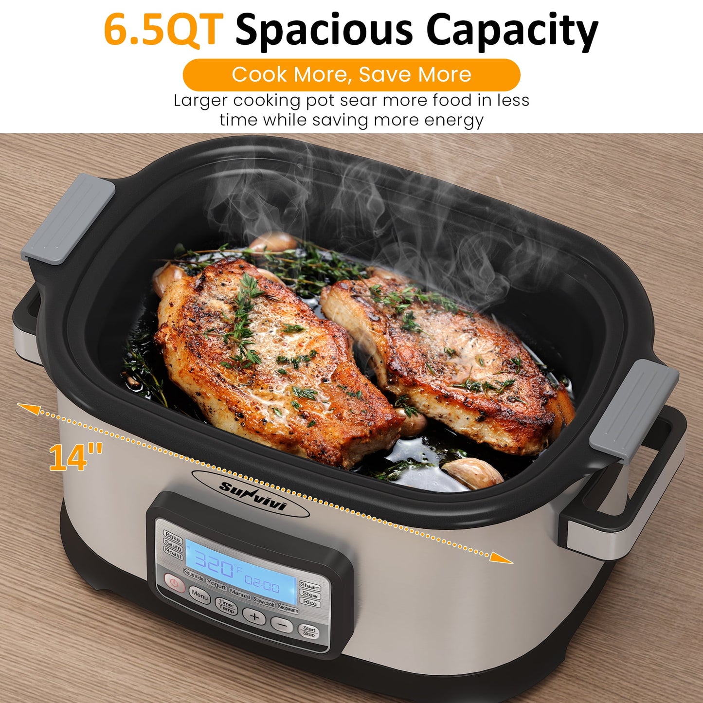 Heynemo 6.5QT 11-in-1 Programmable Multi Slow Cooker