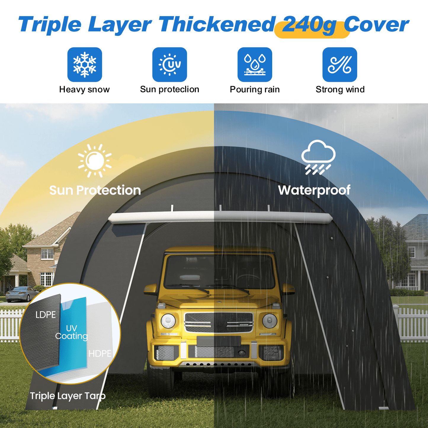 Heynemo 13' x 20' Outdoor Metal Carport with 4 Bags, Portable Garage with 2 Roll-up Doors, Storage Shelter Shed for Cars, Truck, or Garden Tools