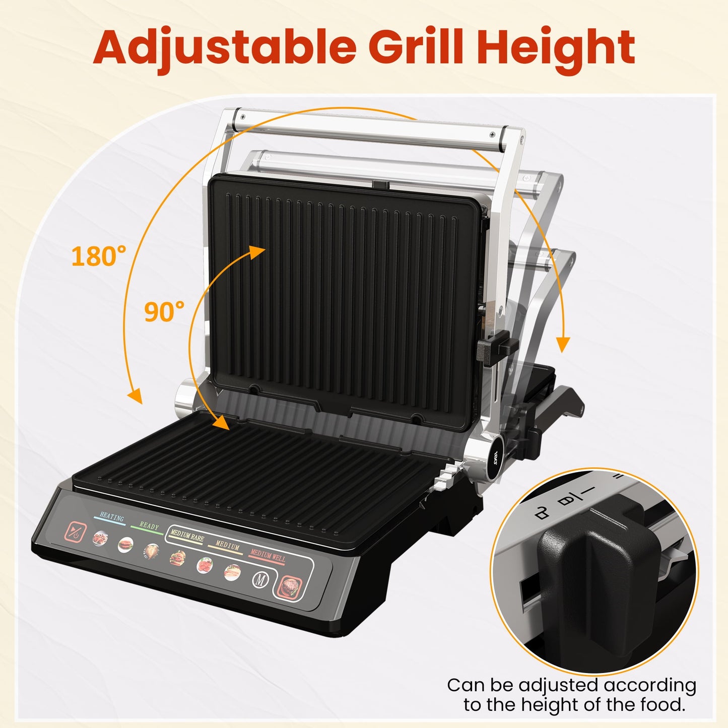 Sunvivi 3-in-1 Electric Indoor Grill & Griddle, 1600W Panini Press Sandwich Maker with 180¡ã Flat Open, Nonstick Plates, Locking Lid