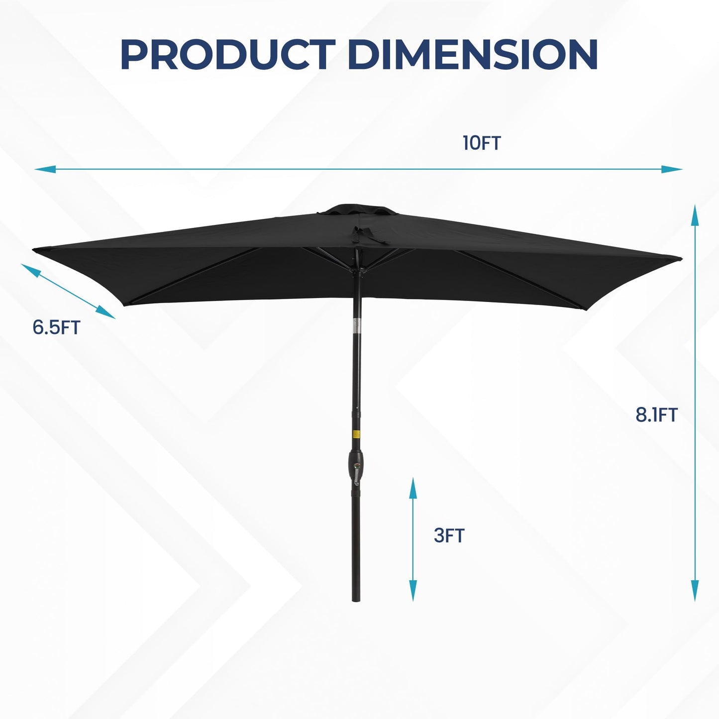 Sunvivi 10 x 6.5 Ft Rectangular Patio Umbrella with Crank and Tilt, Metal Pole Outdoor Umbrella with Polyester Canopy, Black