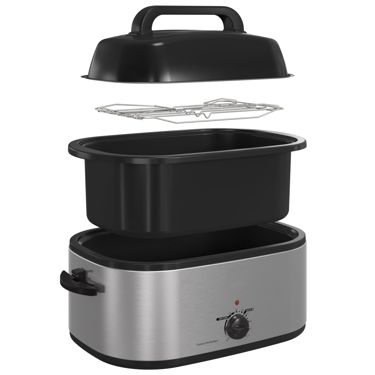 RoyalCraft 26 Quart Electric Turkey Roaster Oven with Visible & Self-Basting Lid, Stainless Steel