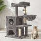 Heynemo Multi-Level Cat Tree Tower for Large Cats with Scratching Posts, Condos, Perch, Hammocks & Toys ÿ Modern Indoor Cat Jungle Gym for 2ÿ3 Cats, 19.7" x 15.7" x 35.8", Grey