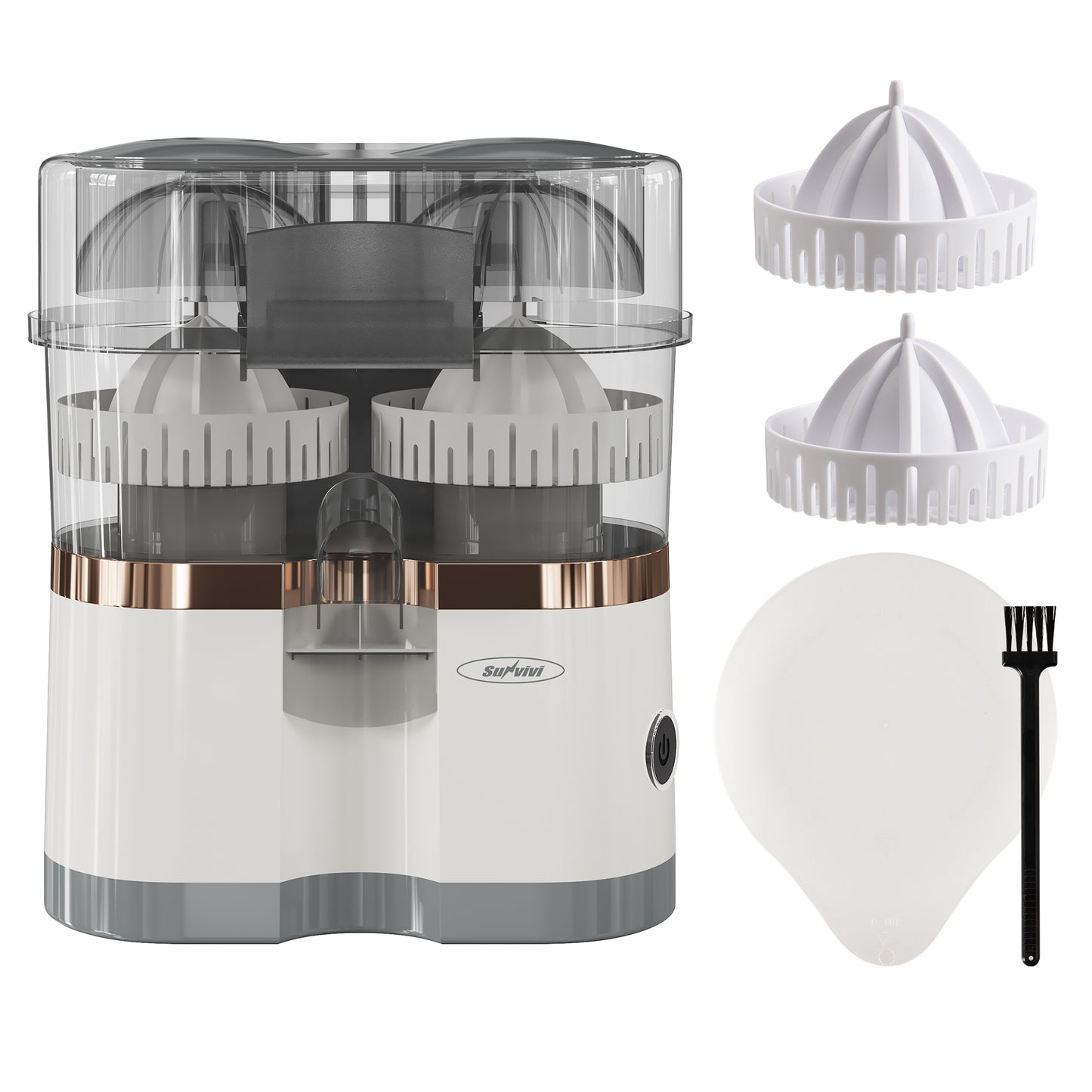 Sunvivi Dual-Head Electric Citrus Juicer with Cleaning Brush, for Fresh Orange, Lemon, Lime, Kiwi, Grapefruit
