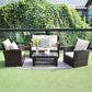 All-Weather Outdoor Patio Furniture Set - 4-Piece Wicker Rattan Sectional Conversation Set with Table and Cushions, Gray