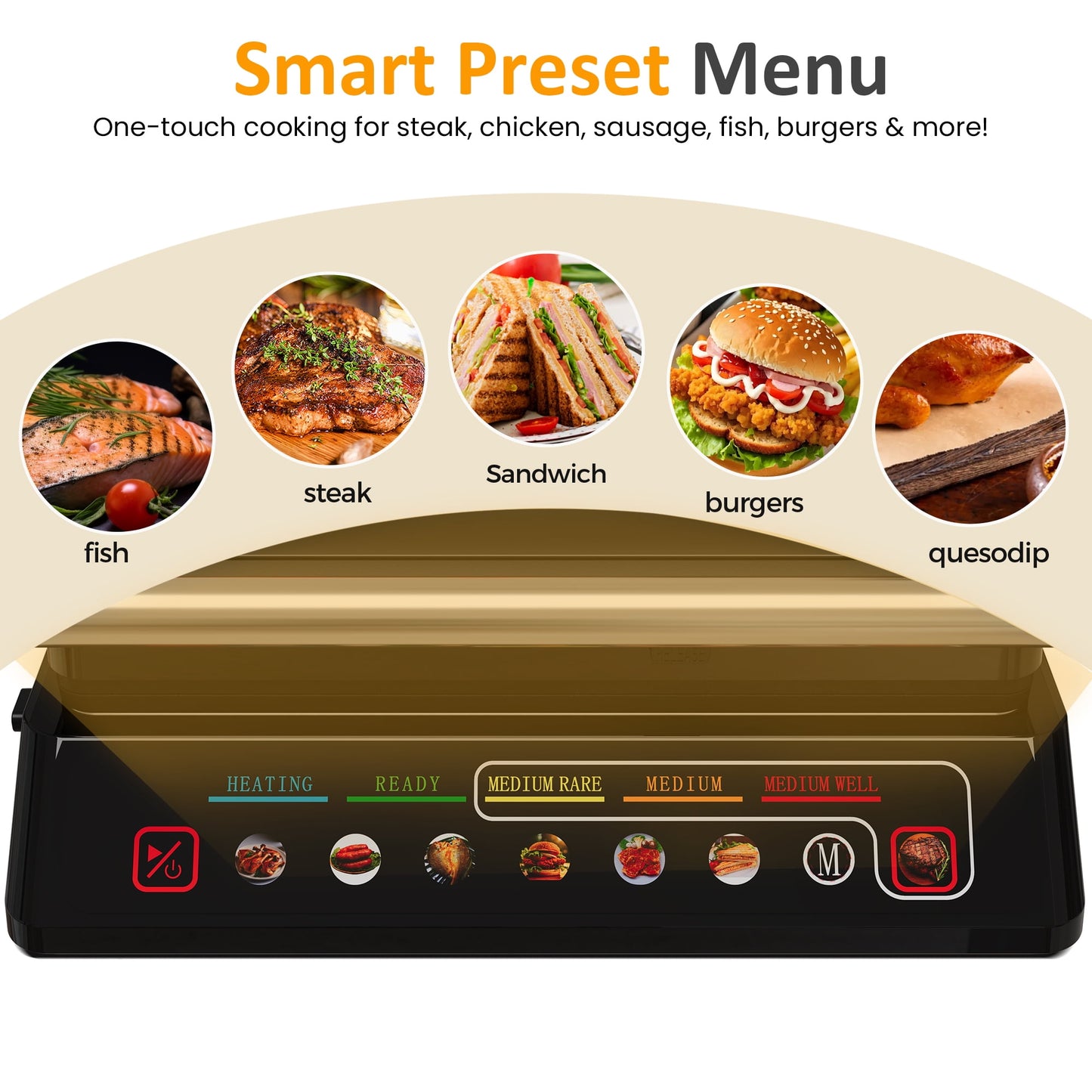 Heynemo Indoor Electric Grill 1600W, Double-Sided Panini Press & Griddle with Removable Nonstick Plates, Preset Menu, Easy Clean