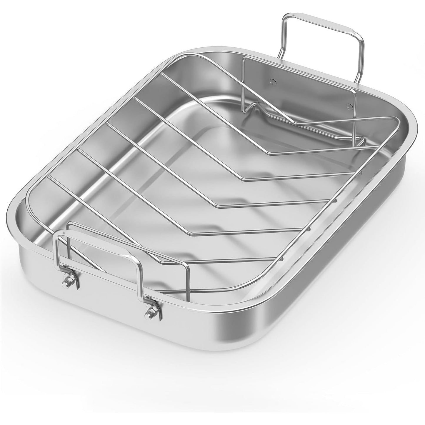 Sunvivi 15.6" Roasting Pan with V-Shaped Rack, Deep Stainless Steel Turkey Roaster, Dishwasher Safe