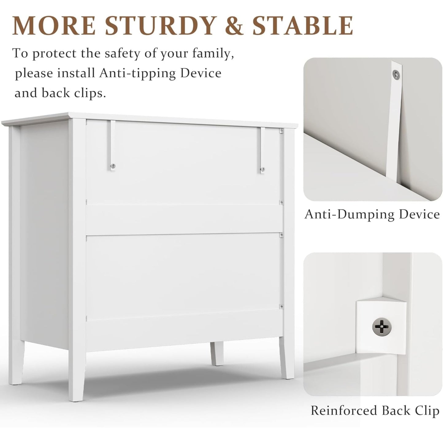 Heynemo Large White 3 Drawer Dresser, Painted 30 Inch Tall Wood Nightstand with Storage, Wide Modern Chest of Drawers with Ball Bearing Slide for Bedroom Hallway Living Room Entryway Office