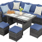 Superjoe 7 Pieces Outdoor Patio Furniture Set with Ottoman, Blue