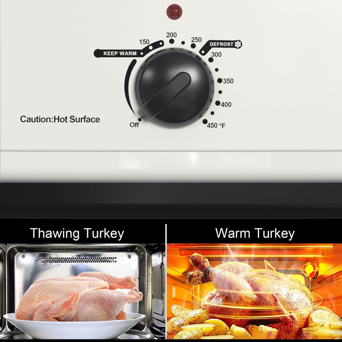 Sunvivi Roaster Oven with Self-Basting Lid, 20qt Electric Roaster with Removable Pan & Rack, Turkey Roaster Oven with Defrost & Warm Function, Stainless Steel, White