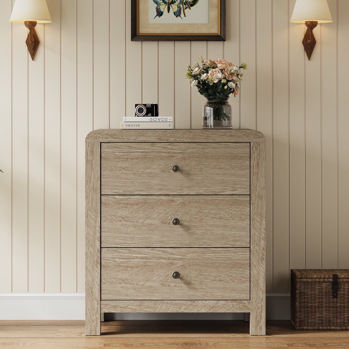 May in Color Modern Chest of Drawers Set of 2, with Rounded Table Corners, Natural Wood