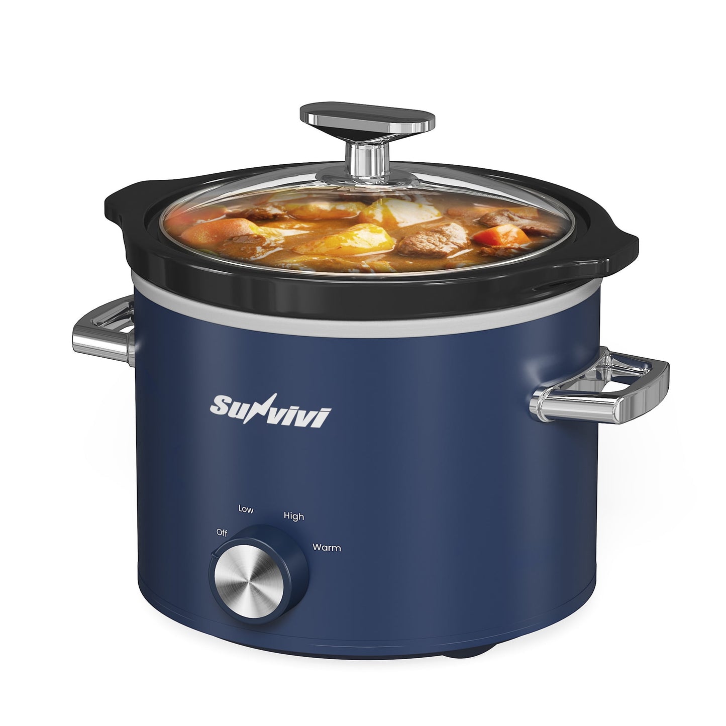 2QT Small Slow Cooker with Removable Ceramic Pot, 3 Heating Settings, Dishwasher-Safe Glass Lid,Blue