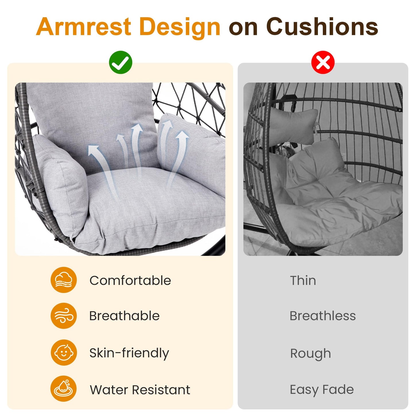 Heynemo Hanging Egg Chair with Stand Boho Style - 350lb Capacity - Black & Gray