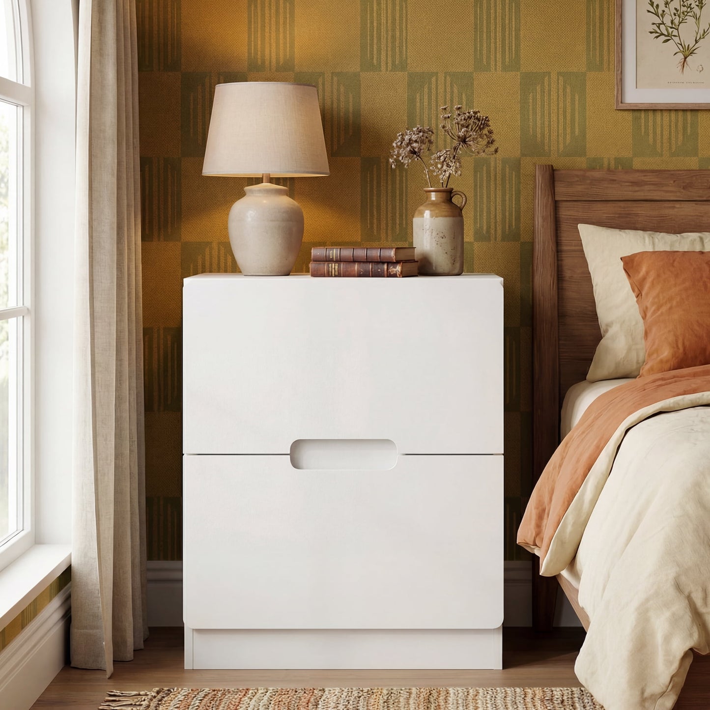 May in Color 2-Drawer Nightstand, Handless Bedside Table for Bedroom, Living Room, Hallway, White