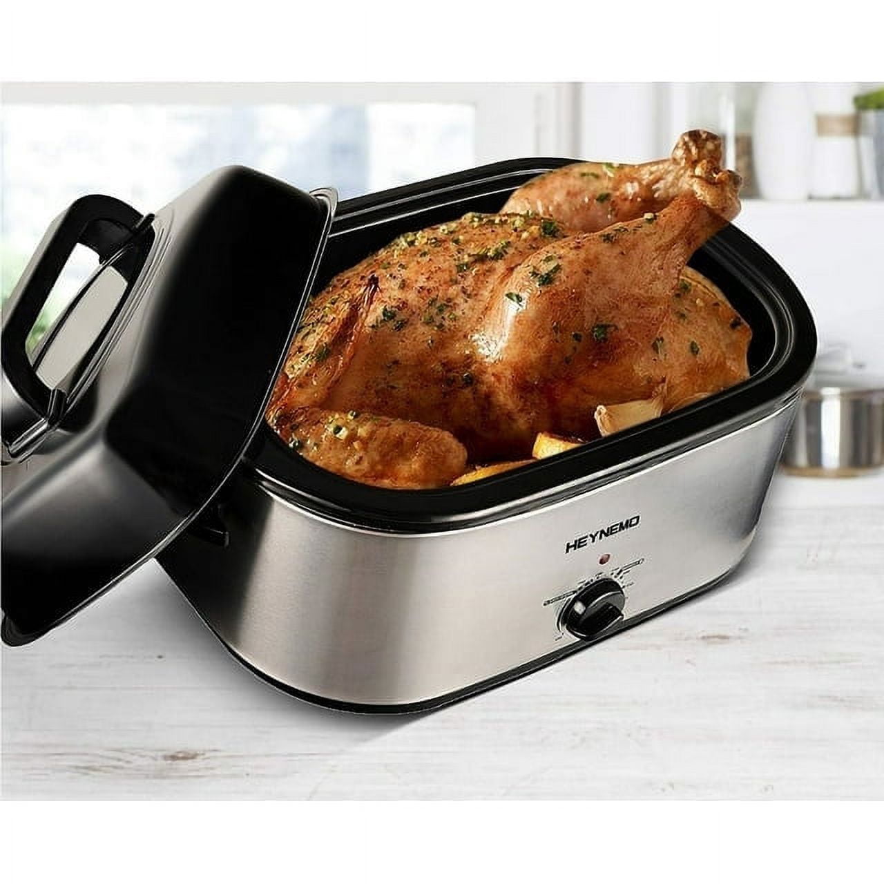 Superjoe 24 QT Electric Roaster Oven, Stainless Steel Roaster Pan with Self-Basting Lid Removable Insert Pot, Silver