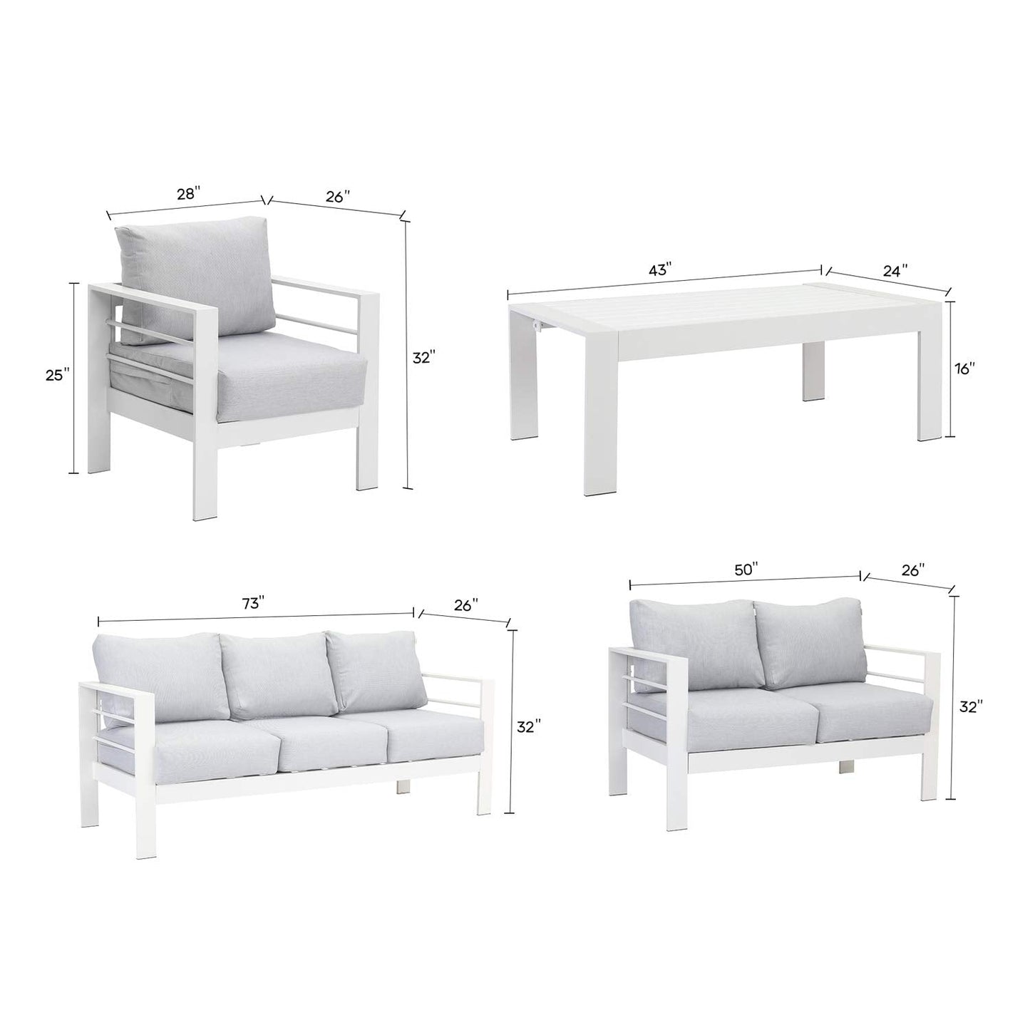 4 Pieces Aluminum Conversation Set