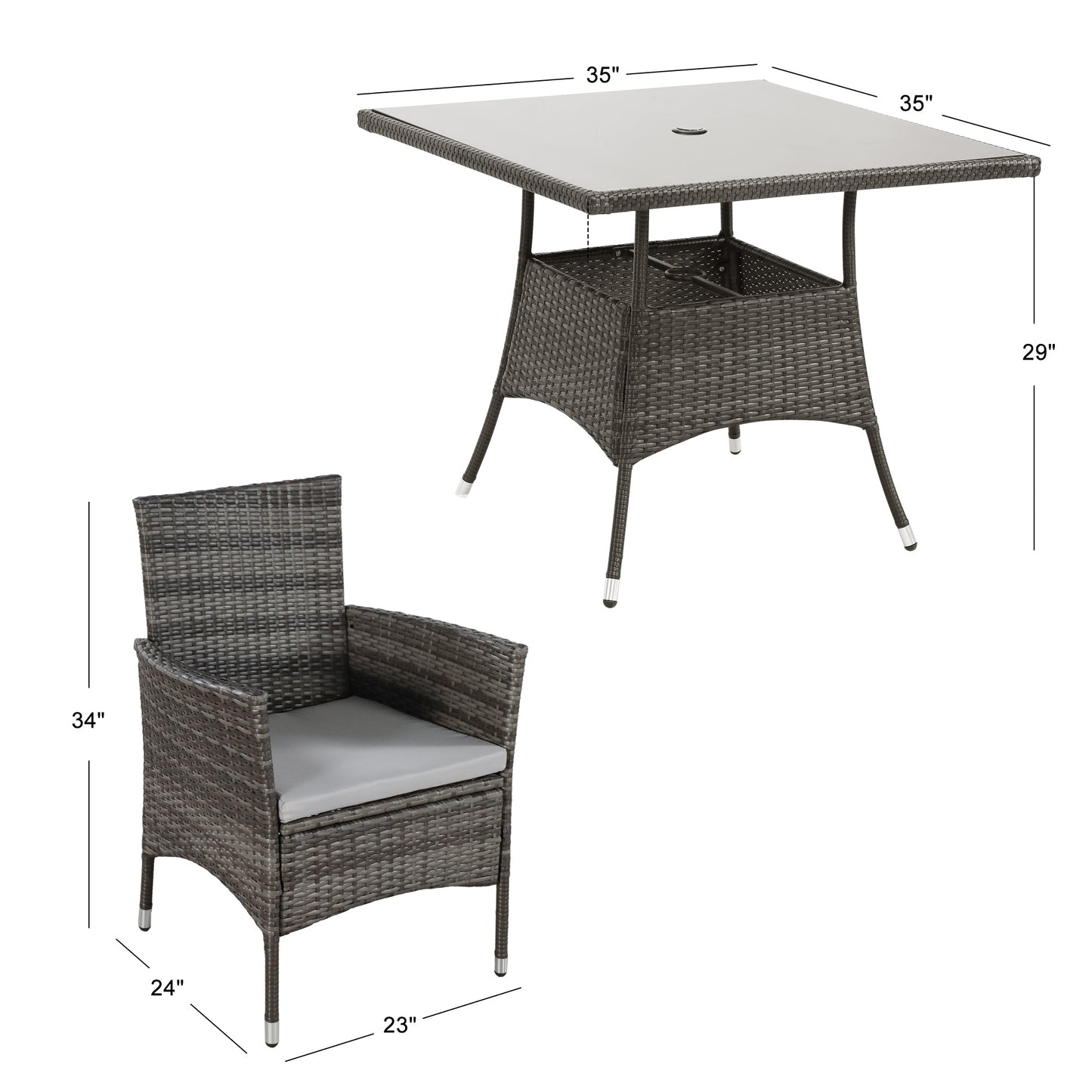 5 Pieces Wicker Patio Dining Set