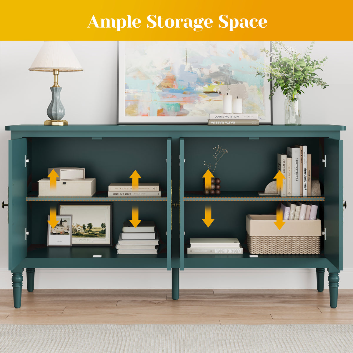 CozyHome Storage Cabinet with 4 Doors and Adjustable Shelves
