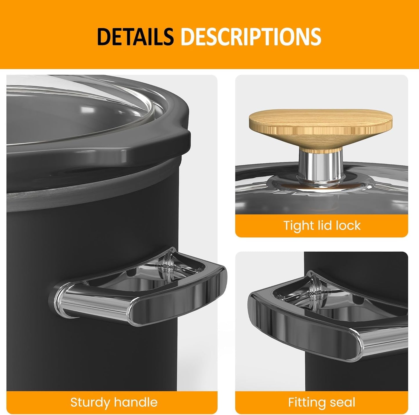 Superjoe 2 Quart Slow Cooker with 3 Heating Settings, Removable Ceramic Pot, and Dishwasher Safe Lid, Grey