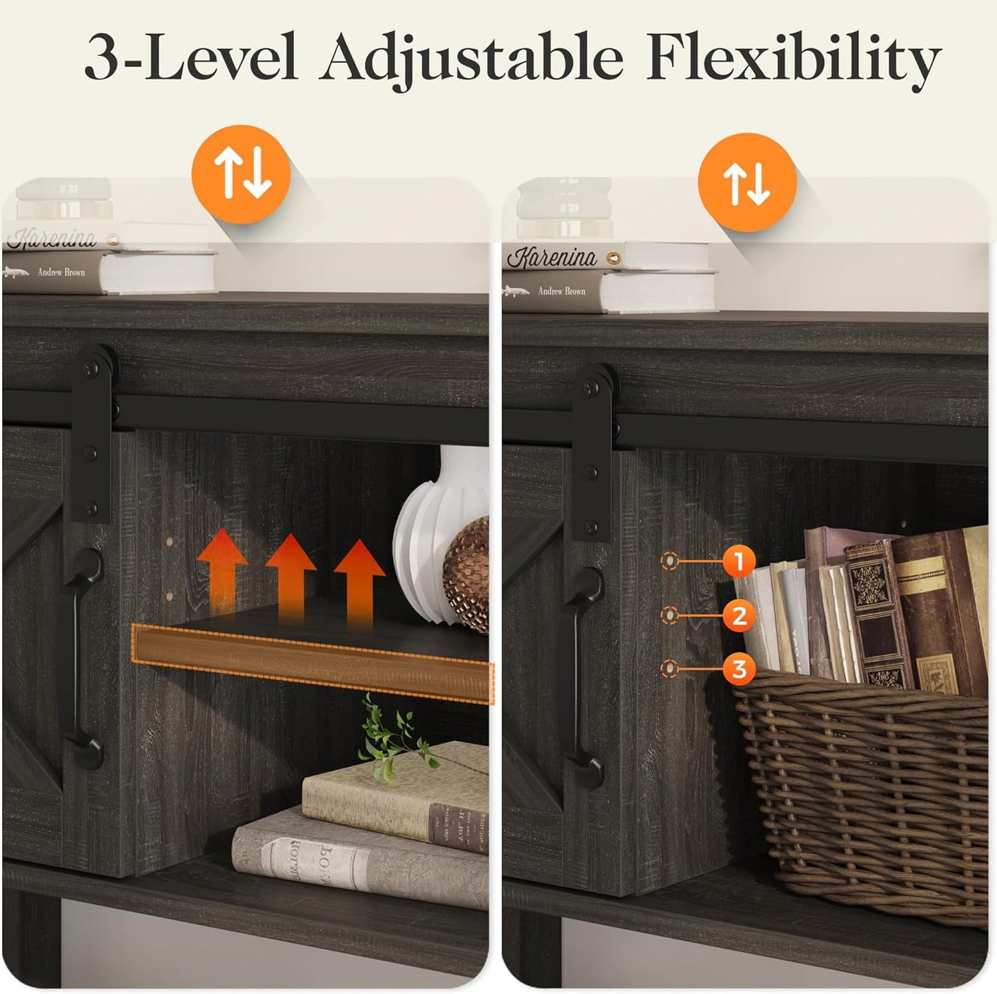 May in Color Entryway Table, 46" Modern Farmhouse Console Table with Sliding Barn Door, for Hallway, Living Room, Foyer, Dark Grey