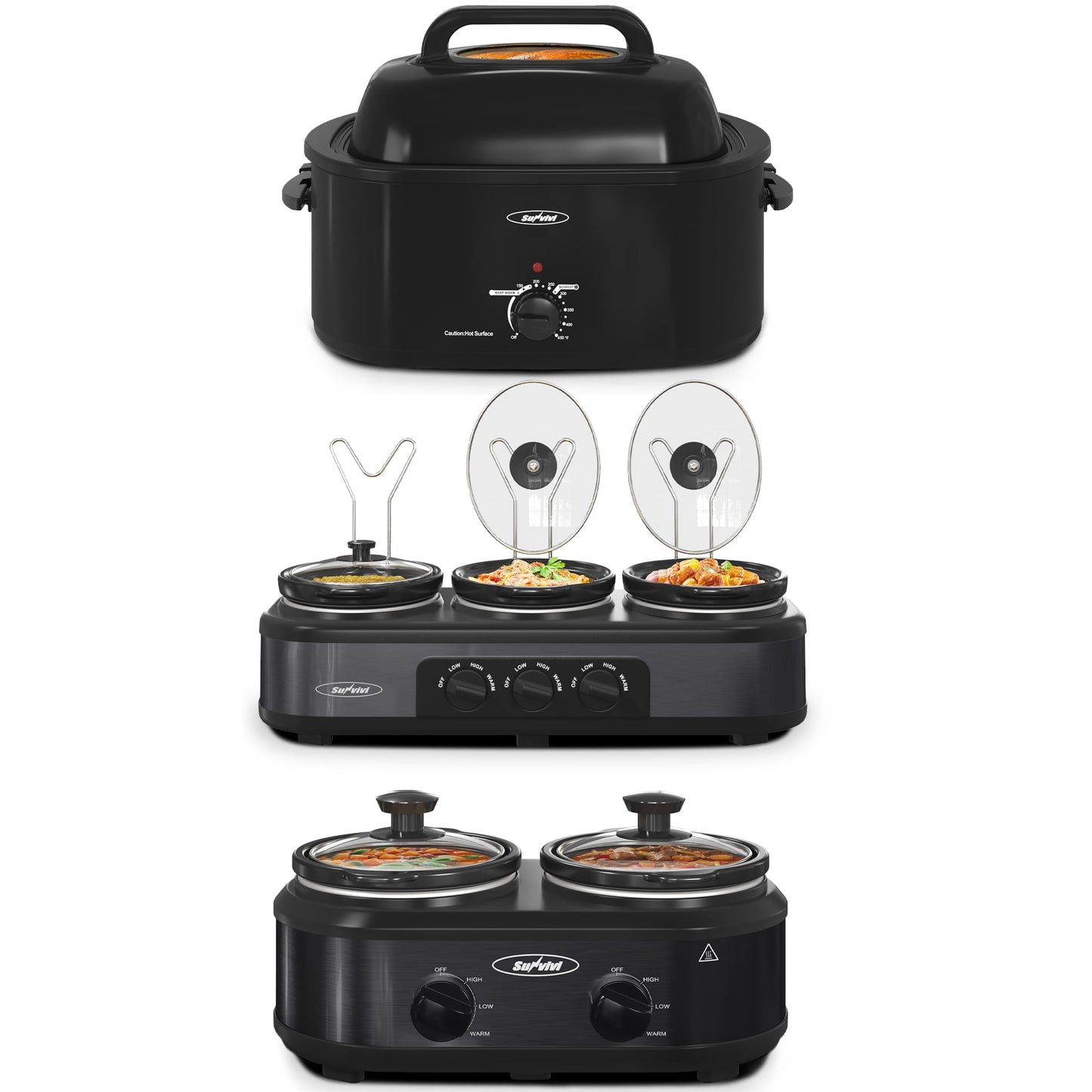 SUNVIVI slow pot roast chicken oven combination, large capacity suitable for family gatherings ,Stainless Steel,Black