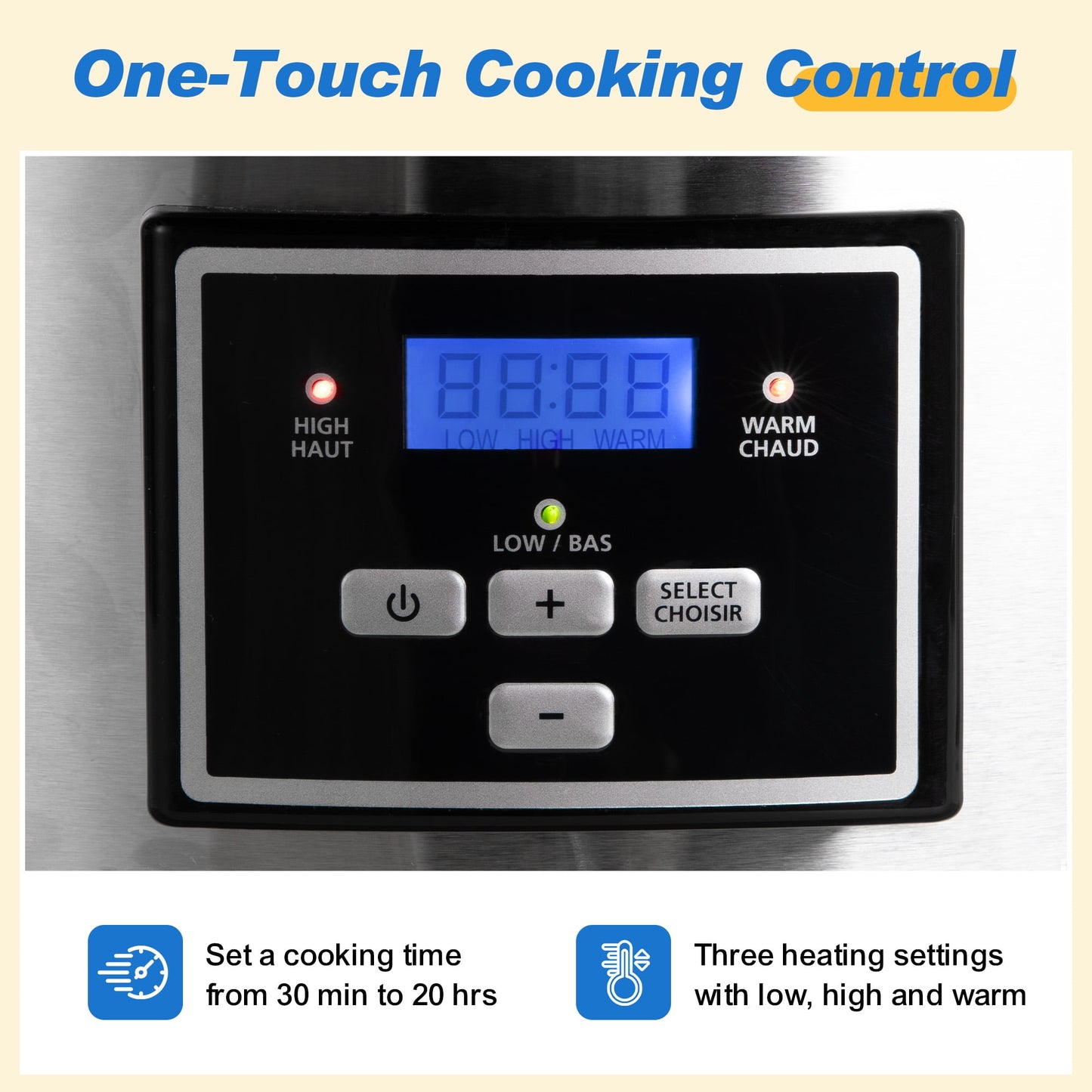 Superjoe Programmable Slow Cooker 6 Quart with 2 in 1 Silicone Liners, Multi-Cooker Food Warmer with Digital Timer, 3 Cooking Settings, Dishwasher-Safe Removable Ceramic Pot & Lid, Silver.