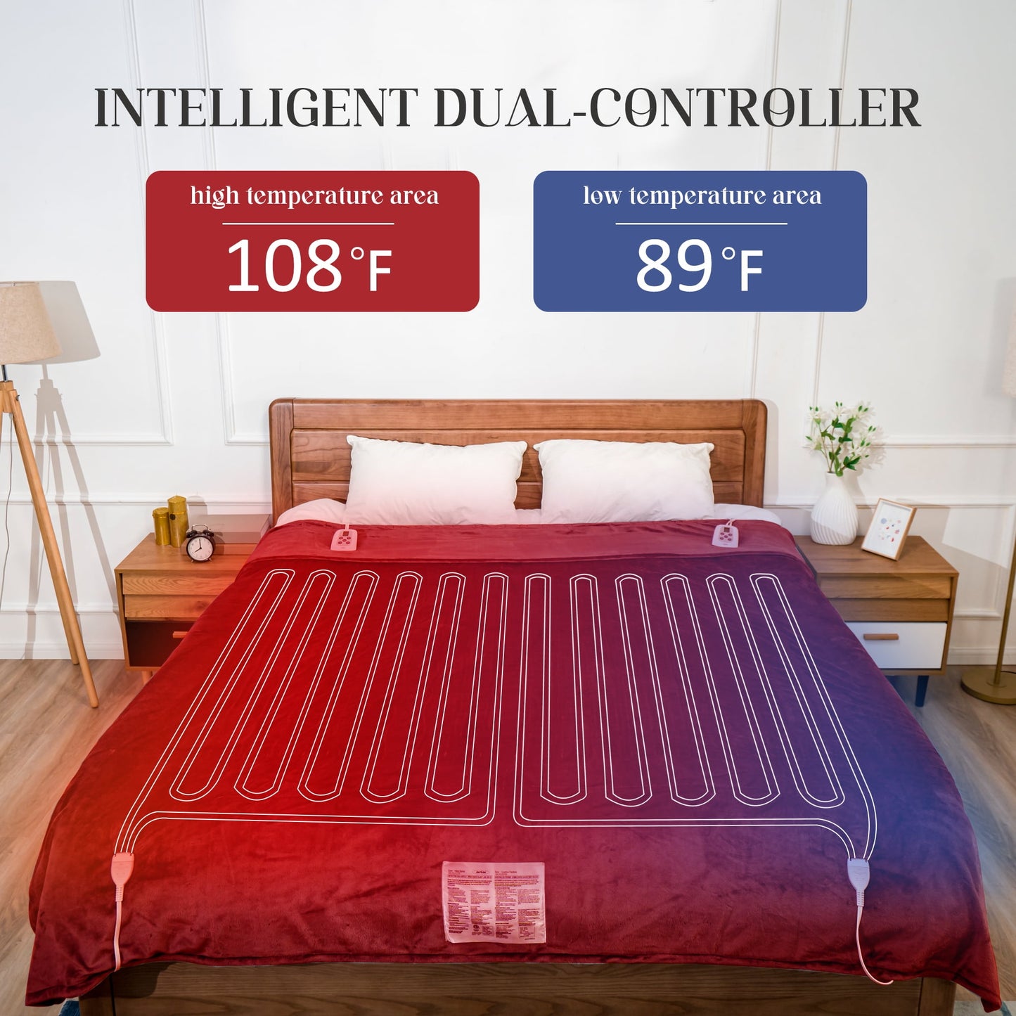 Heated Blanket Queen Size, Electric Blanket Dual Control Soft Velvet, 10 Heat Settings, 12 Hours Auto Off, Overheat Protection, Red