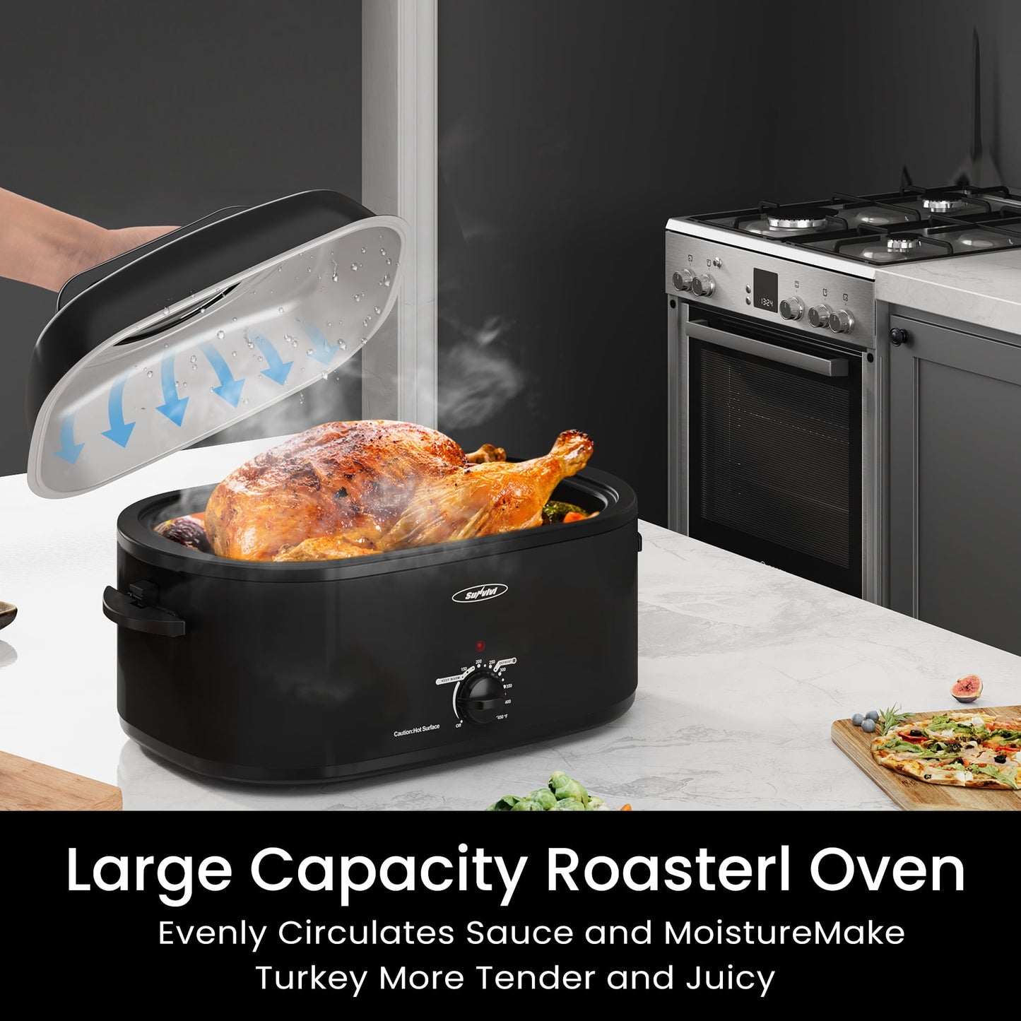 Sunvivi Roaster Oven With Self-Basting Lid - Electric, Removable Pan, 24 Qt, Black