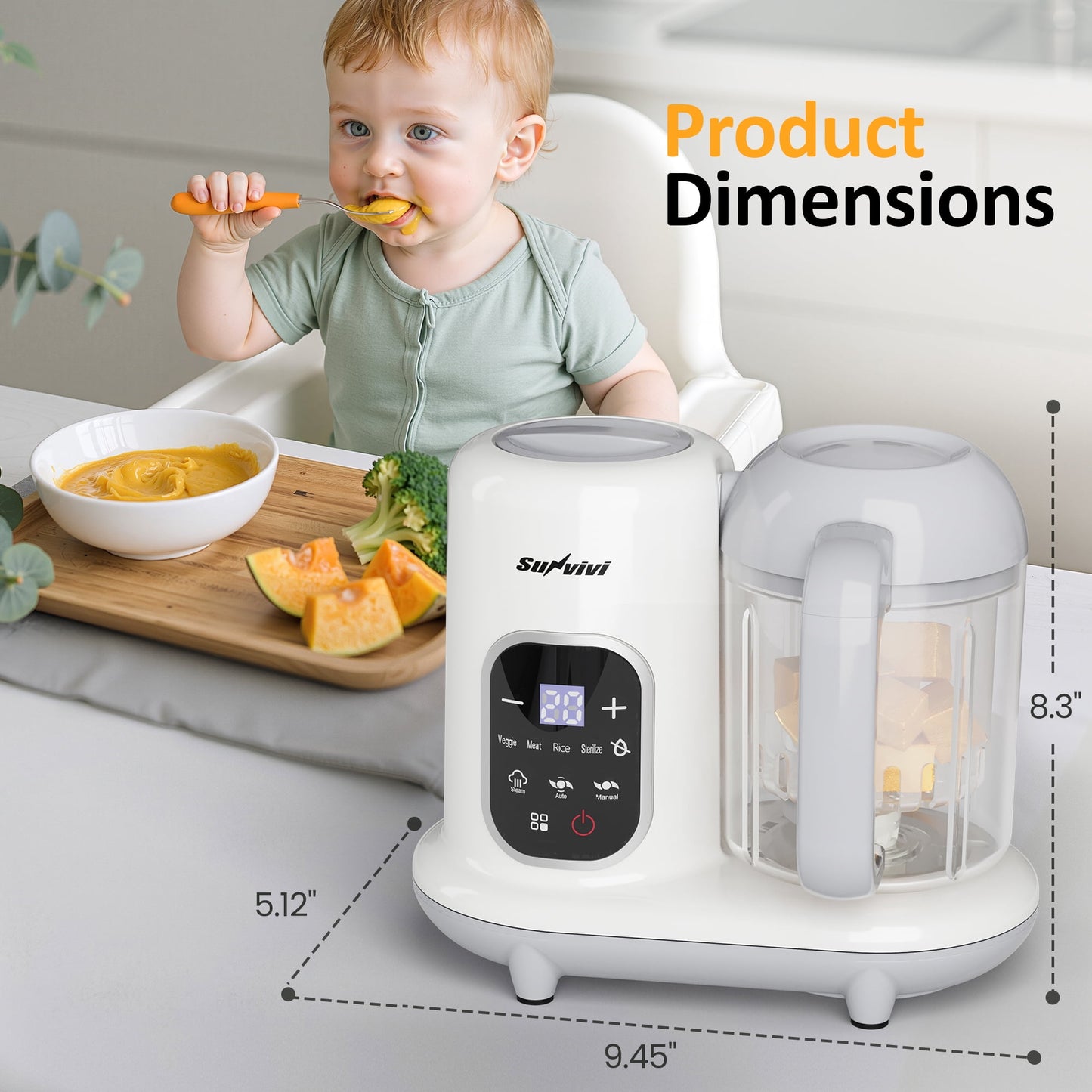 Heynemo All-in-One Baby Food Maker with Steamer, Blender, Heating & Stirring | LCD Display, Self-Clean Baby Food Processor