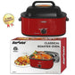 Sunvivi 26QT Electric Turkey Roaster Oven with Visible Glass Lid,Removable Pan & Rack, Stainless Steel,Red