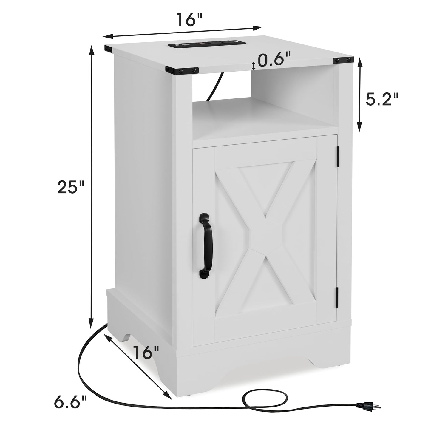 Superjoe 2Pcs Farmhouse Nightstand with Charging Station, Wooden Rustic Tall Bedside Table, End Table with Storage Shelf & Shelf for Bedroom, Living Room, White