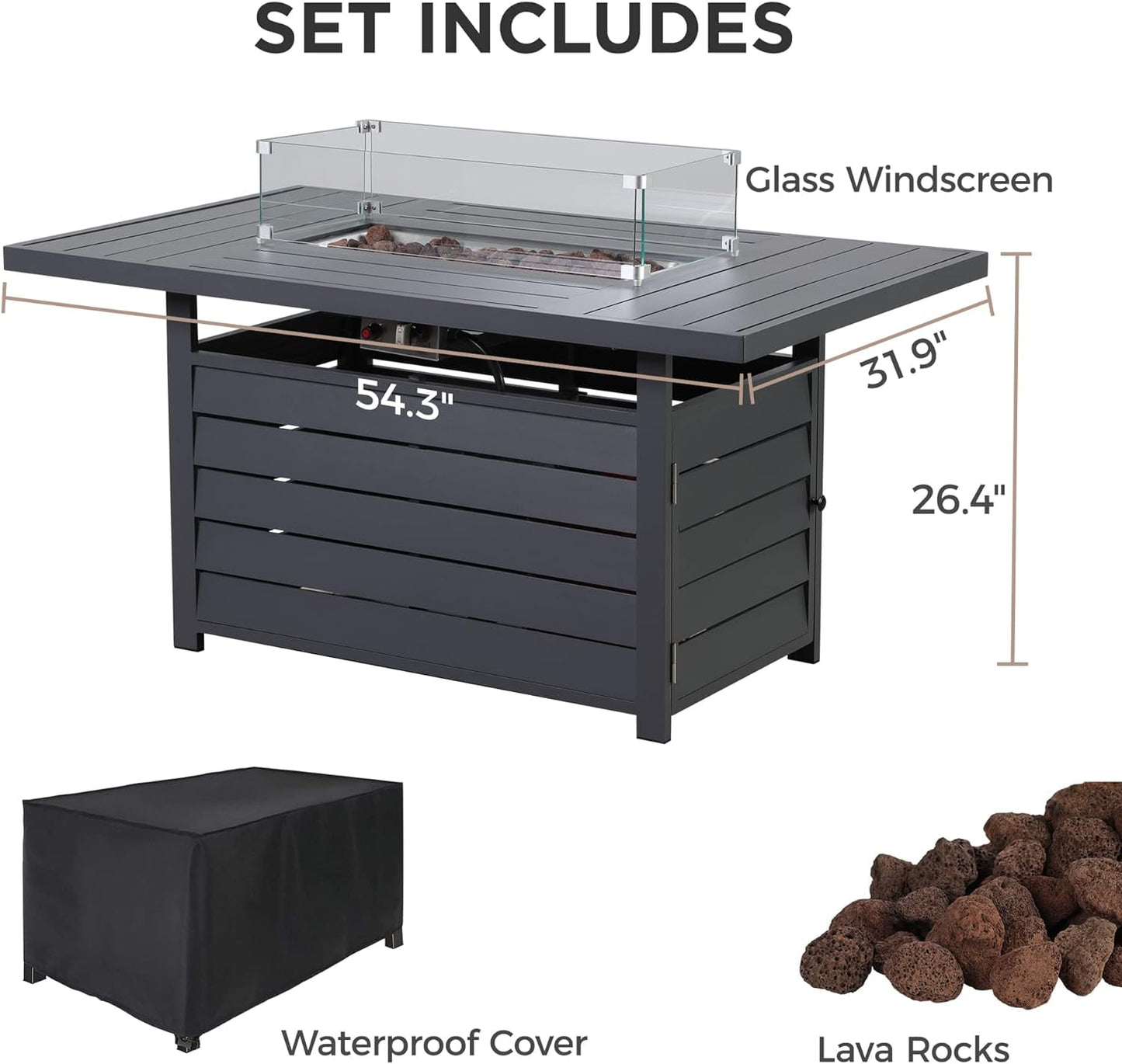 Superjoe Fire Pit Table, 54.3 inch., 50000 BTU Propane Gas Outdoor Fire Table Lava Rock