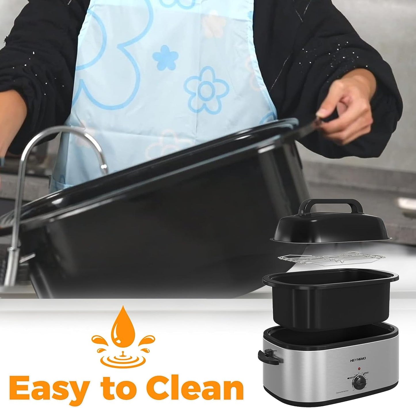 Superjoe 26 Quart Electric Turkey Roaster Oven with Self-Basting Lid, Stainless Steel, Silver