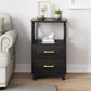 RoyalCraft Tall Nightstand, Side Table with 2 Drawers and Open Shelf on Top, Bedside Table with Solid Feet, Modern Night Stand End Table for Bedroom, Living Room, Home Office, Black