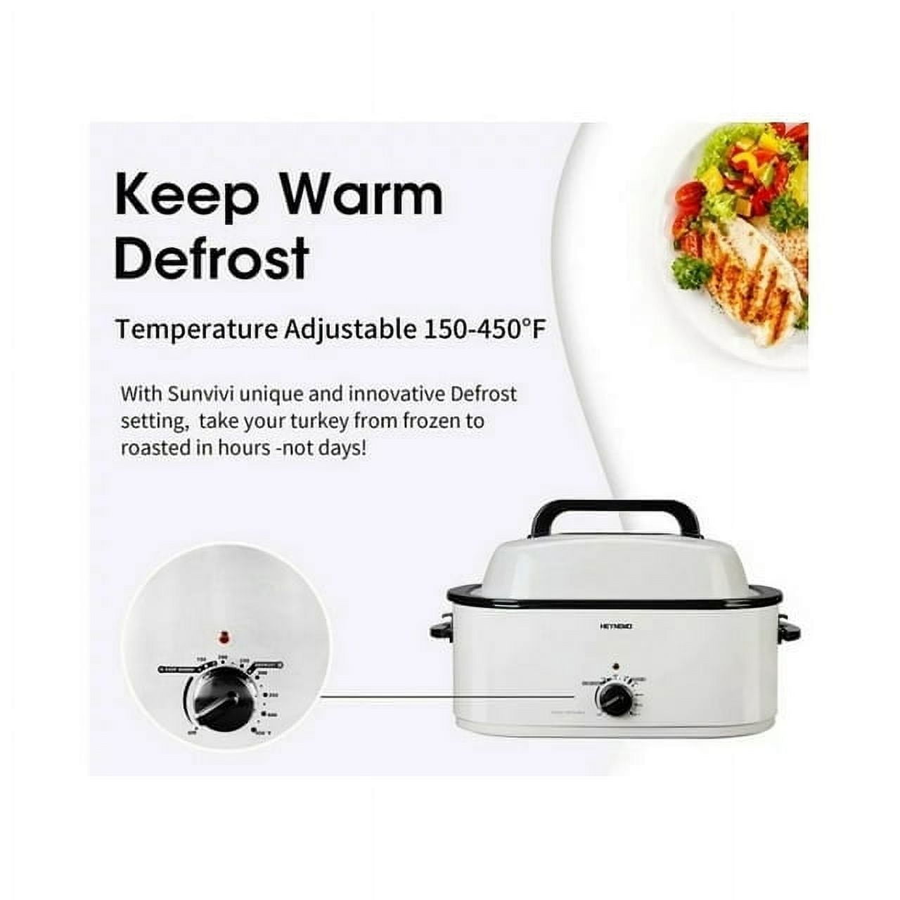 Superjoe 24 QT Electric Stainless Steel Turkey Roaster Oven, Self-Basting Lid Removable Insert Pot , White