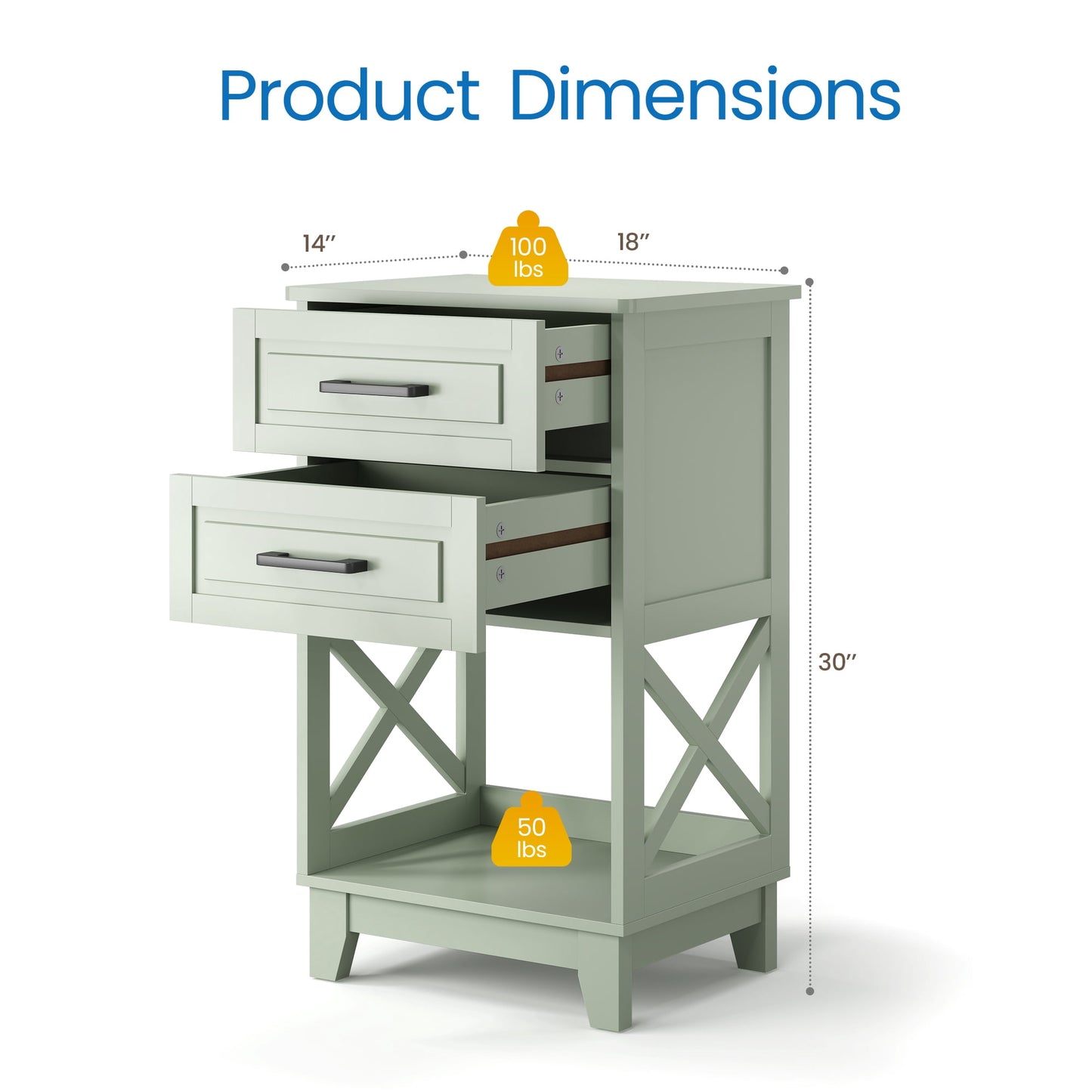 May in Color Tall Nightstand Set of 2 with 2 Drawers and Open Shelf Below, Ideal for Bedroom, Living Room, Home Office
