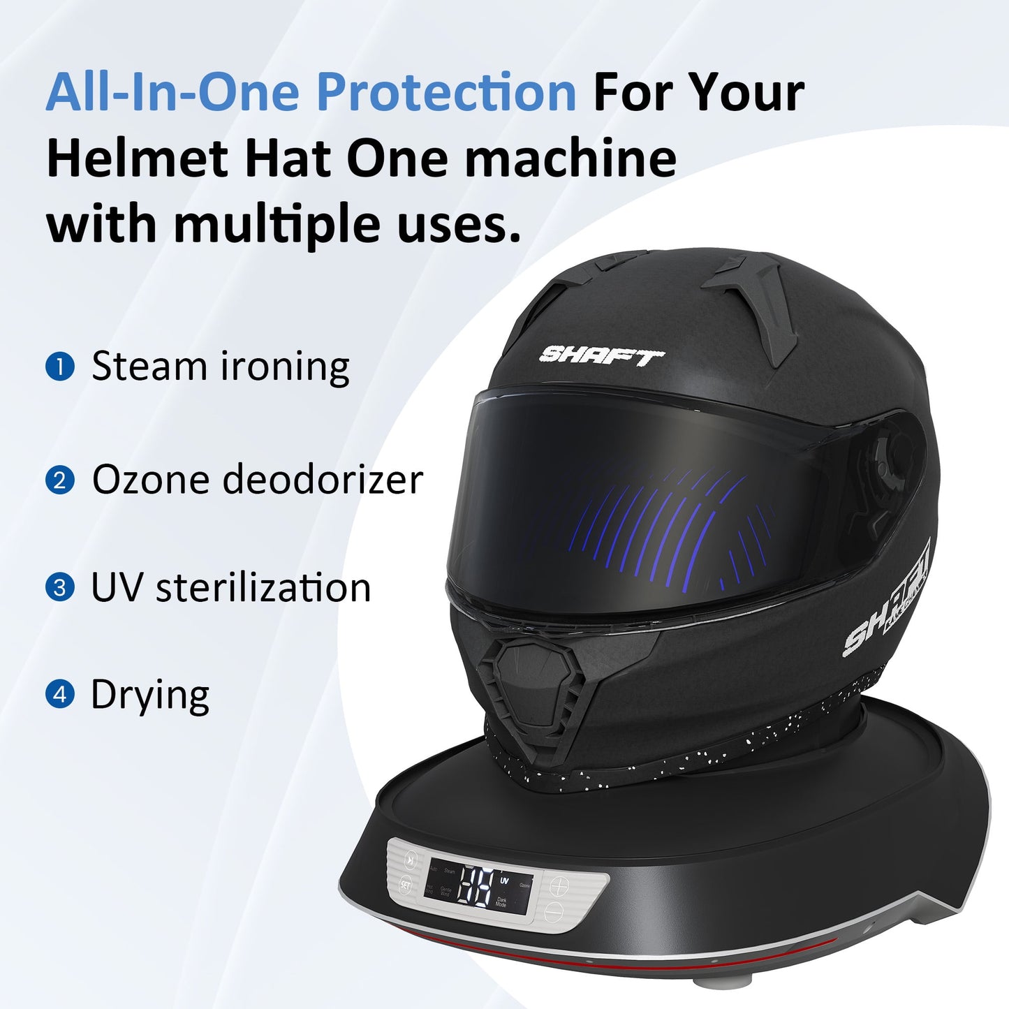 Superjoe Helmet & Cap Care Machine, Black Hat Helmet Care Machine with Steam Iron, UV Light, O? ozone & 3-Color Lighting, Restore Misshapen Cap Shape, Helmet Hat Cleaner for Various Hats and Helmets