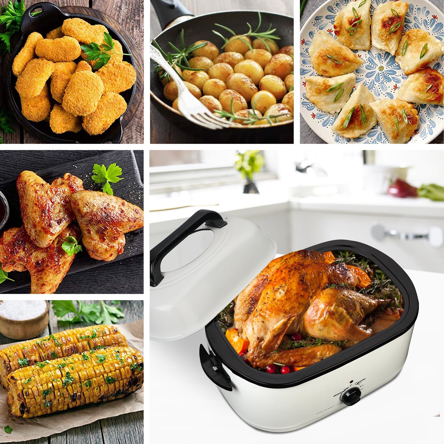 Superjoe 24 Quart Roaster Oven, Stainless Steel White