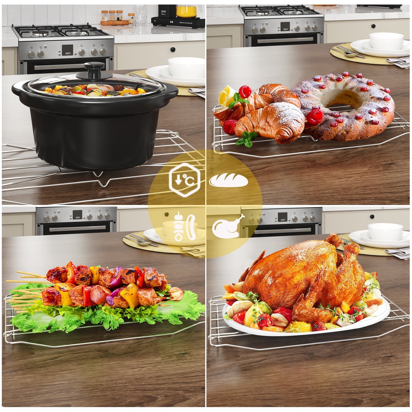 26 Quart Electric Turkey Roaster Oven with Visible Glass Lid,Removable Pan & Rack, Stainless Steel,Blue
